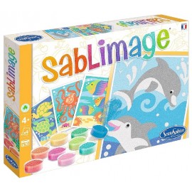 SABLIMAGE POISSONS DAUPHINS - 4 TABLEAUX 18X25CM AVEC CADRE - SENTOSPHERE-3760124808803-Lilojouets-Questembert-Muzillac-Morbihan
