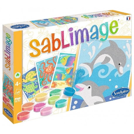 SABLIMAGE POISSONS DAUPHINS - 4 TABLEAUX 18X25CM AVEC CADRE - SENTOSPHERE-3760124808803-Lilojouets-Questembert-Muzillac-Morbihan