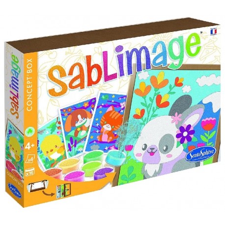 SABLIMAGE ANIMAUX CALINS - 4 TABLEAUX 25X18CM AVEC CADRE DÈS 4 ANS - SENTOSPHERE-3760124808858-Lilojouets-Questembert-Muzillac-M