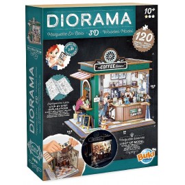 DIORAMA LE CAFÉ - MAQUETTE EN BOIS 120 PIÈCES AVEC MODULE LUMINEUX - DÈS 10 ANS-3700802106692-Lilojouets-Questembert-Muzillac-Mo