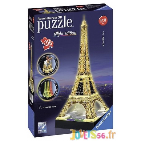 PUZZLE 3D TOUR EIFFEL NIGHT EDITION 216PCES - Jouets56.fr - Magasins Jouets SAJOU du Morbihan en Bretagne