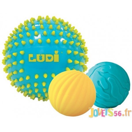 BALLES SENSORIELLES PAR 3 BLEU - Jouets56.fr - Magasin Jeux et Jouets dans le Morbihan en Bretagne